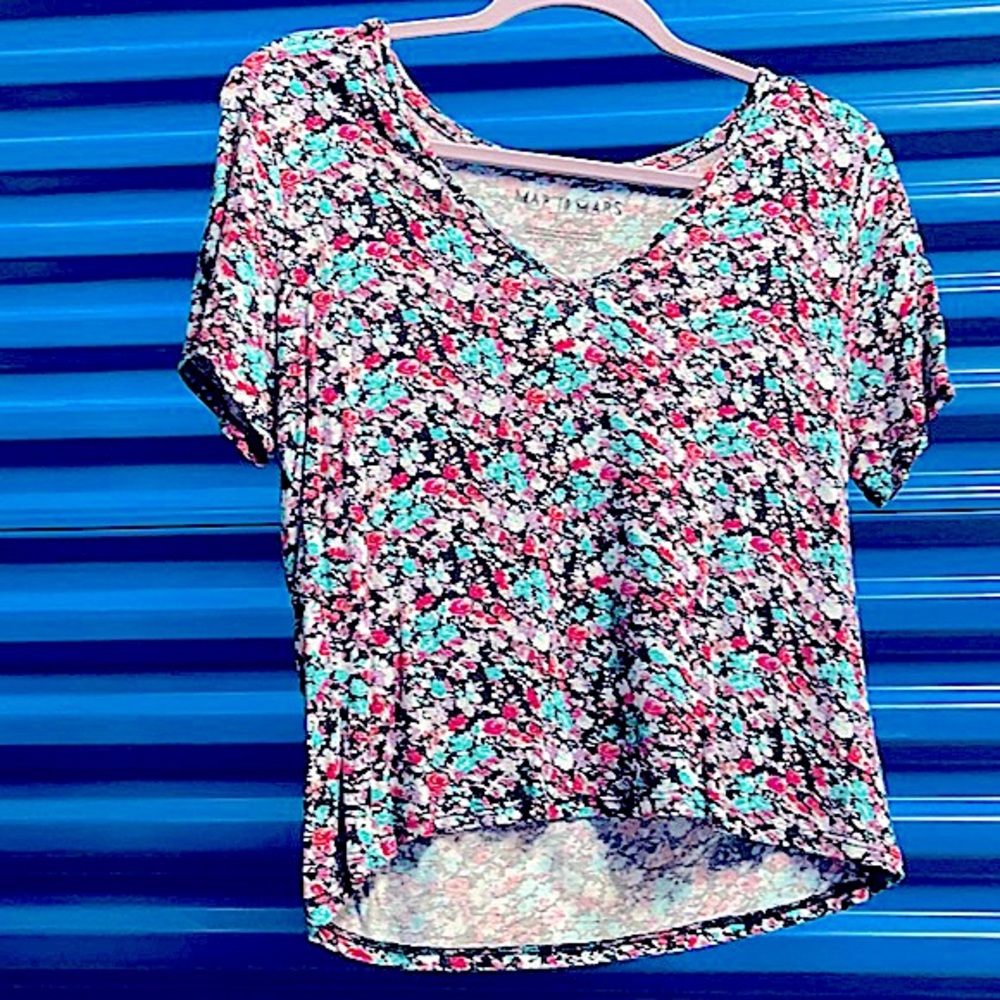 Soft Long Floral Crop Top V Neck Map to Mars Tee
